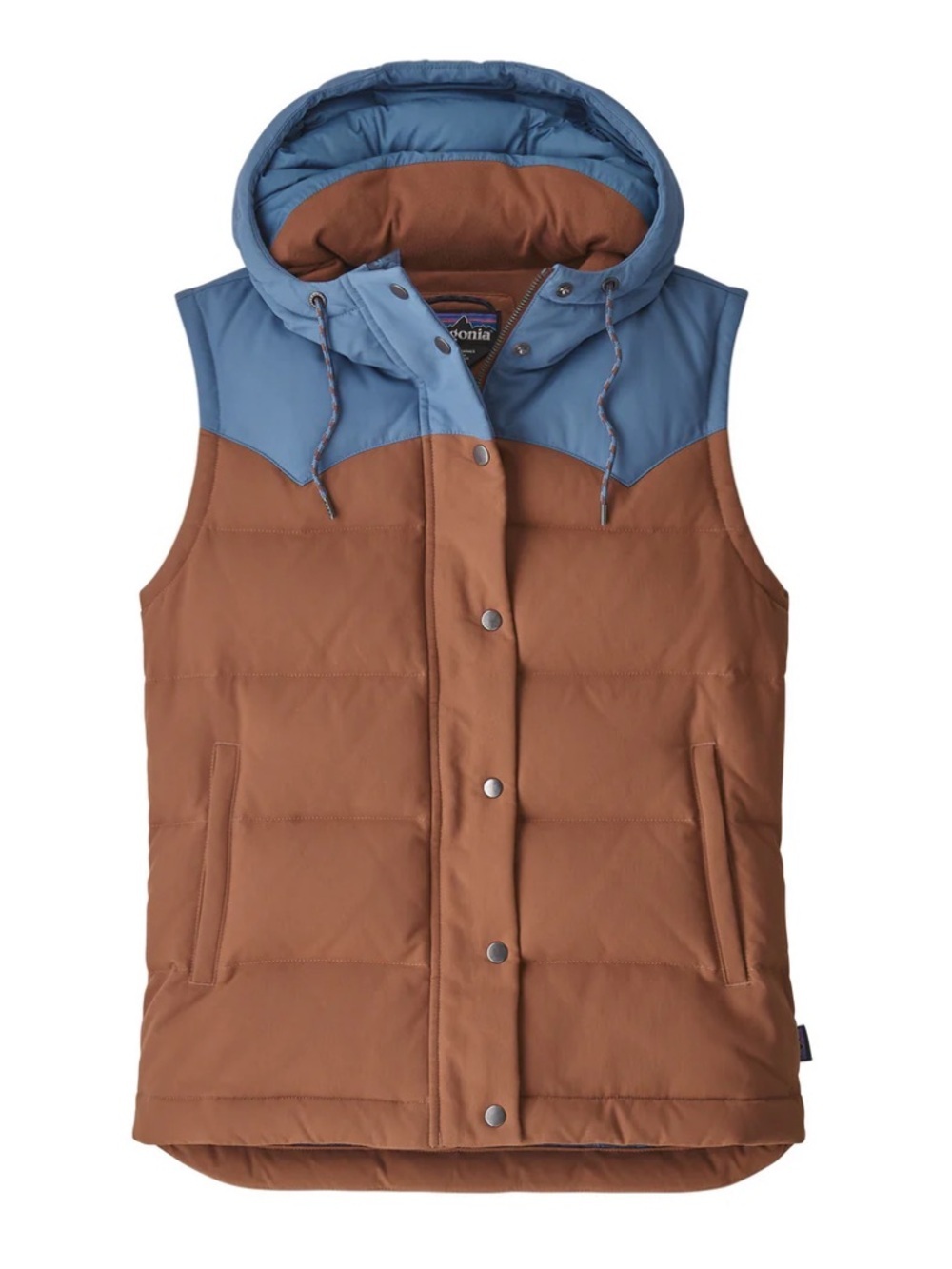 Patagonia Puffer Hooded Vest Down Bivy Insulated Western Blue Brown Size Small